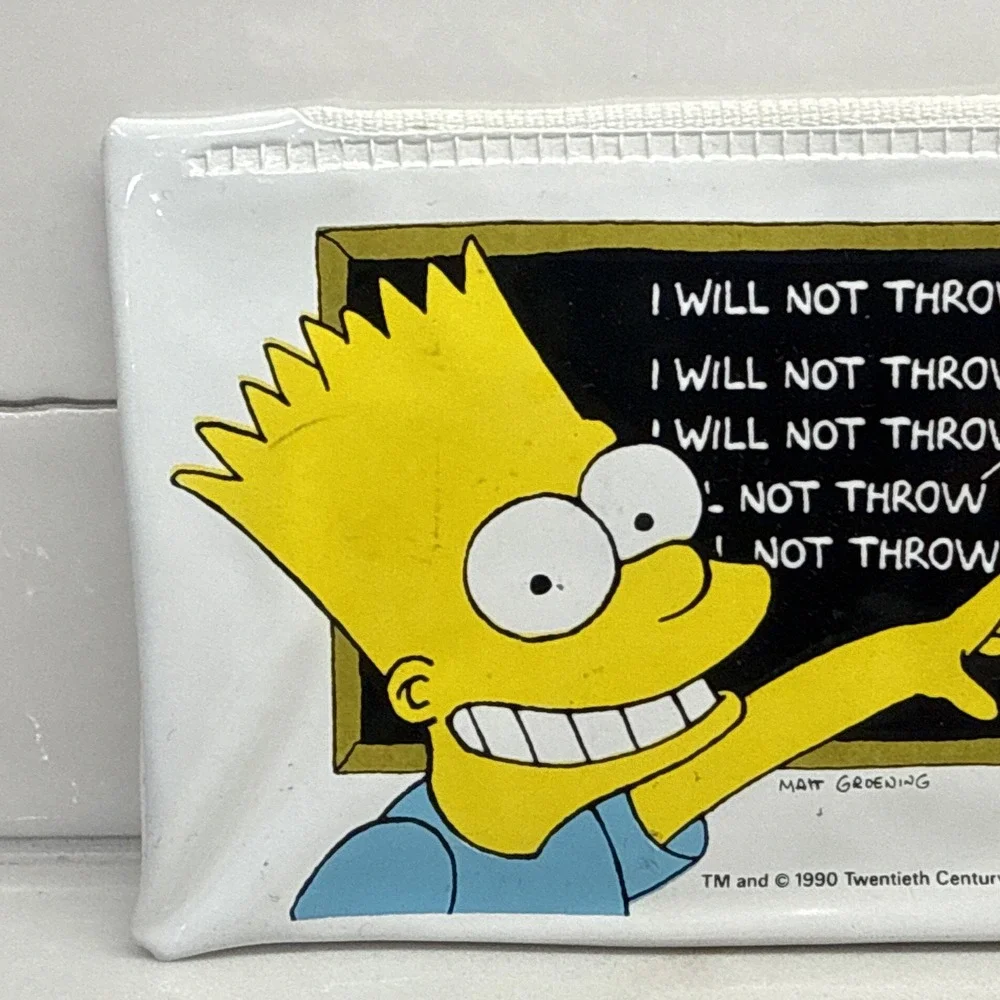Vintage 1990 Simpsons Vinyl Pencil Case Zippered Matt Groening Bart Lisa Simpson